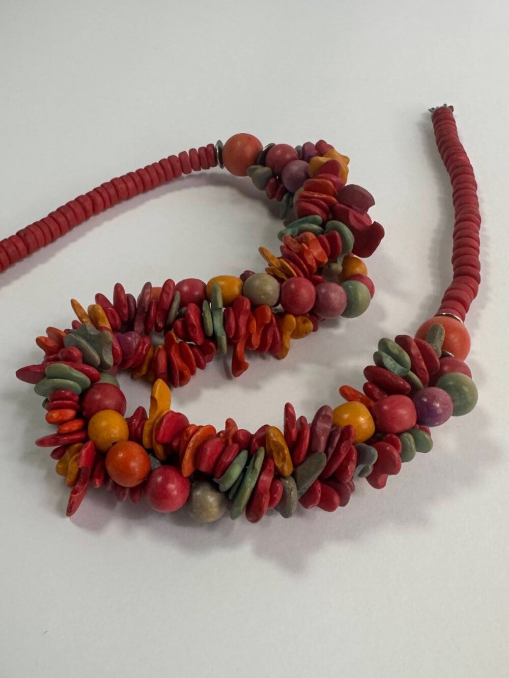 Colorful Boho Statement Necklace | Wood & Shell Beads | Vintage